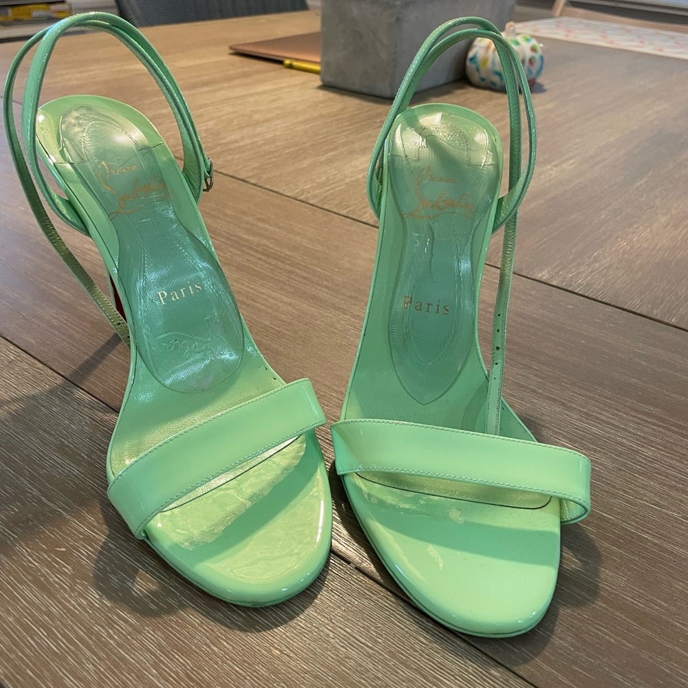 Mint Green Christian Louboutin Loubi Ankle Strap sandal